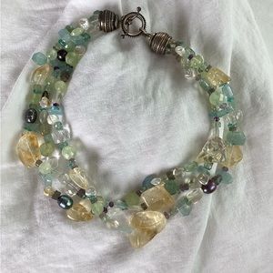 Brazilian glass and bead necklace sterling silver secure closure